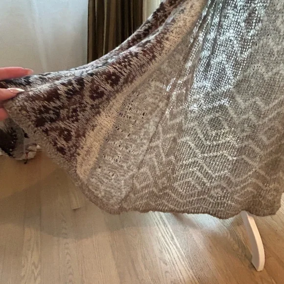 Free People Cozy Patterned Cardigan in Gray and Brown - Picture 3 of 7